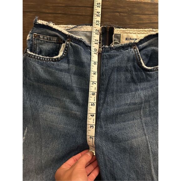 Reformation Zipper Jean Celtic Blue Size 28 Y2K Contrast Pockets Frayed Contrast - Picture 14 of 14